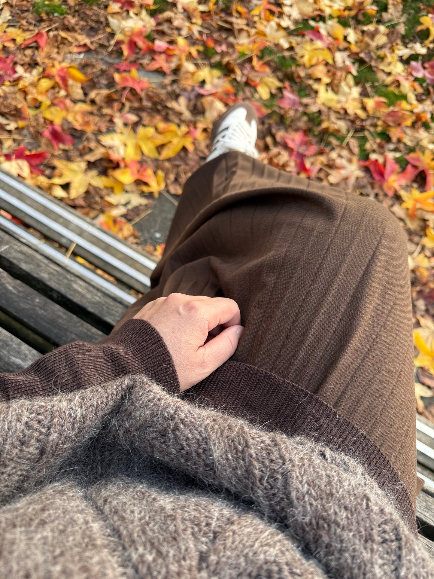 Geweven Plissé maxi skirt Marron