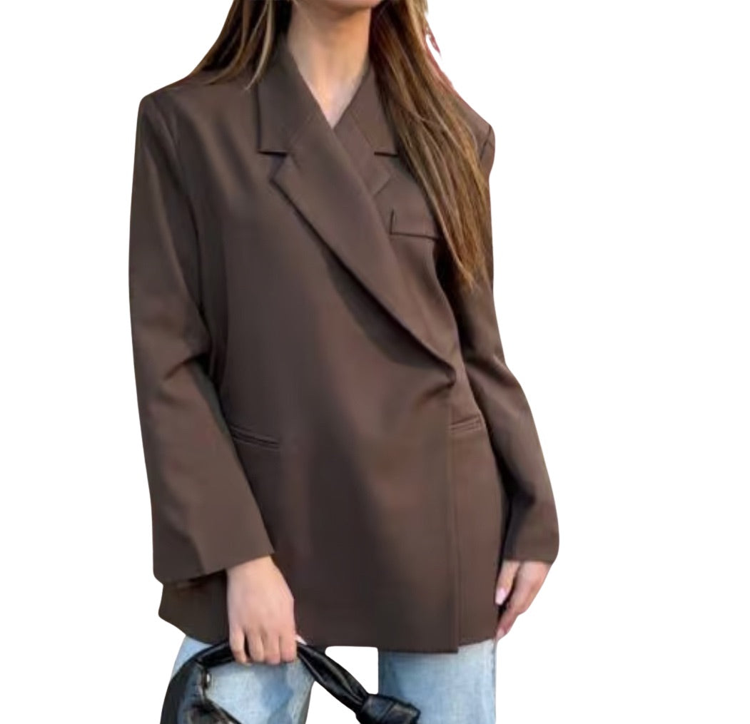 Oversized overslag blazer Marron