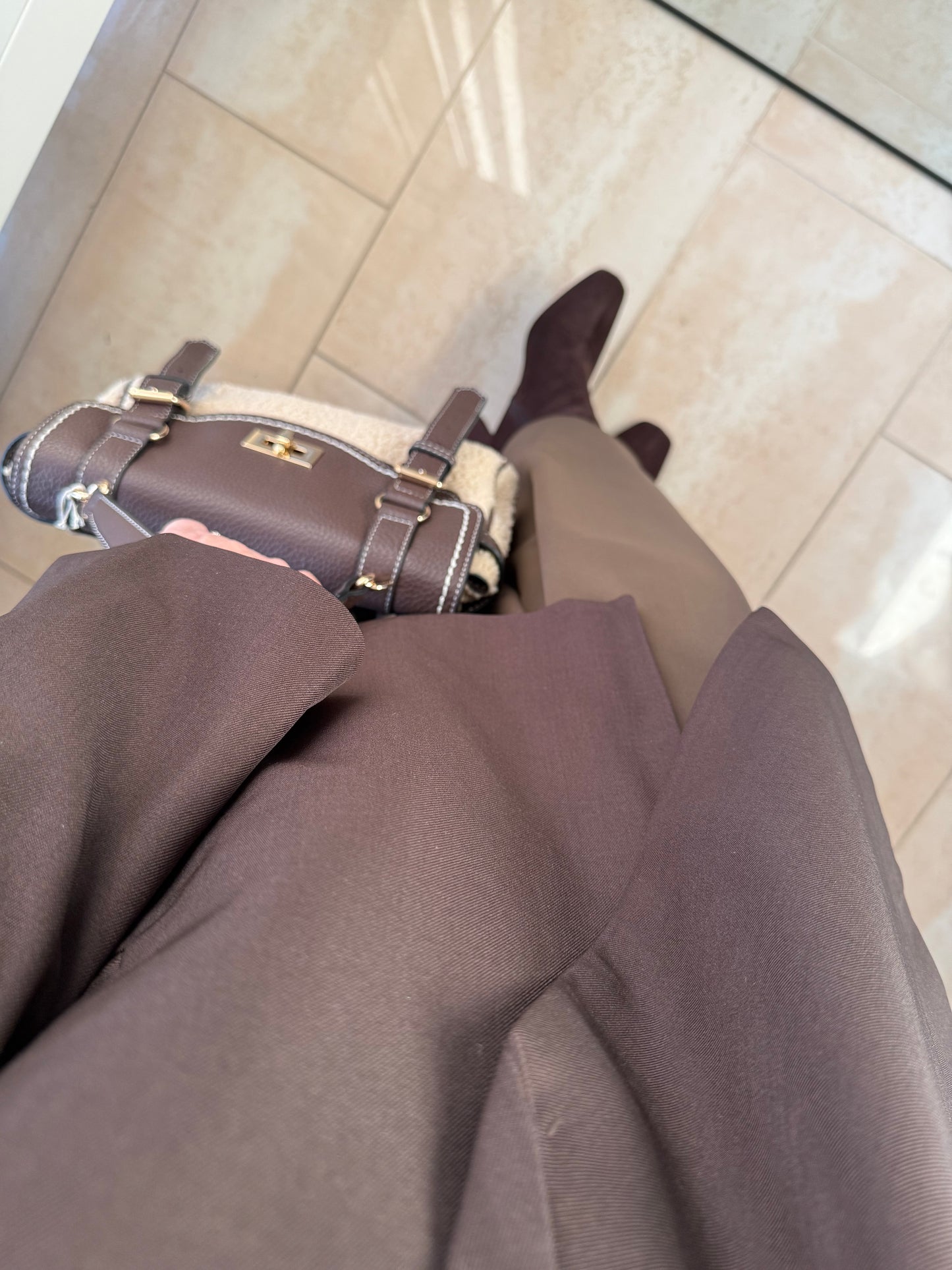 Chique Schapenvacht look handtas Marron/Beige