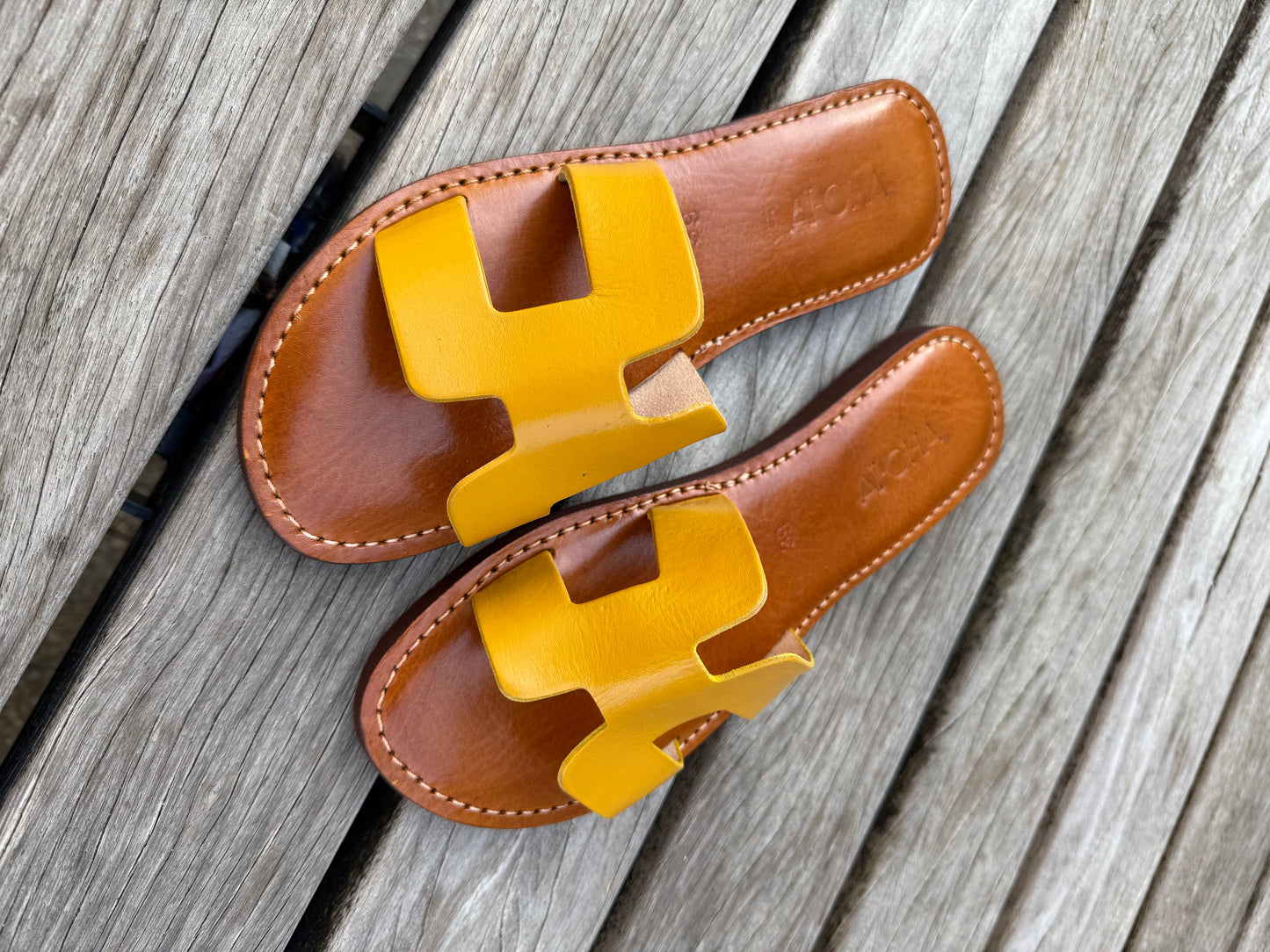 Handmade leather sandals yellow/mustard
