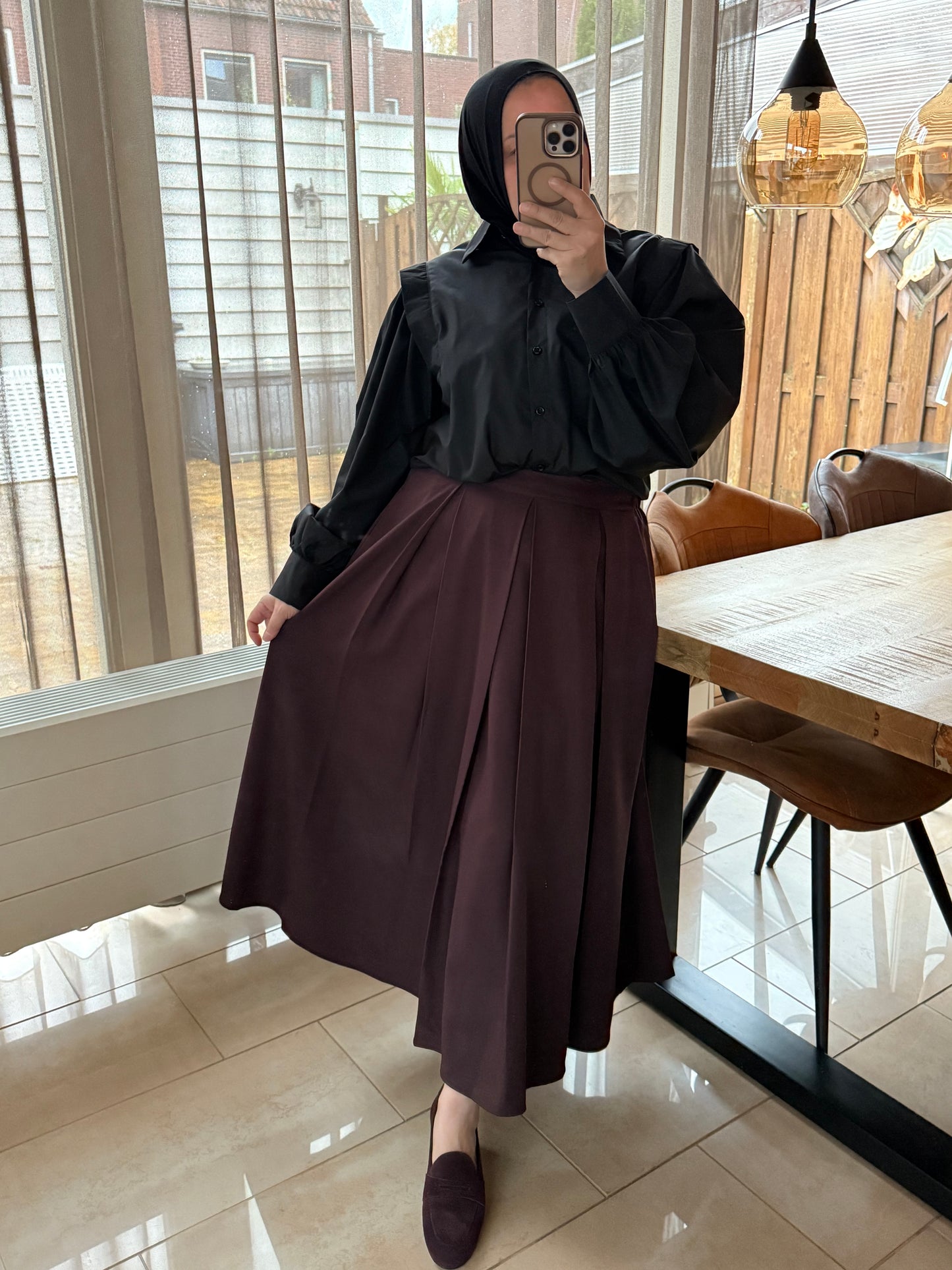 Wijde Plooi rok Bordeaux