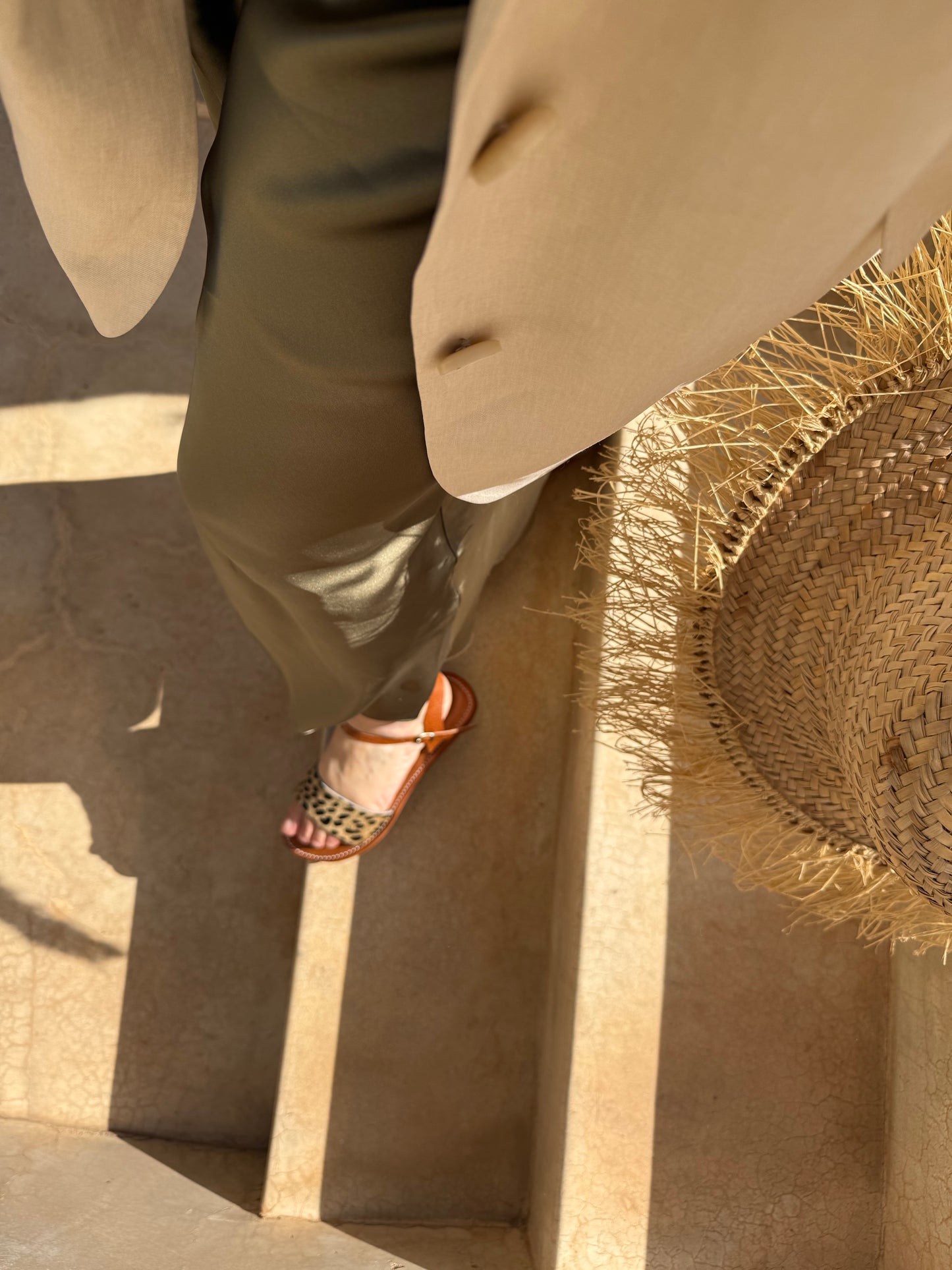 Handmade leather sandals with animal print