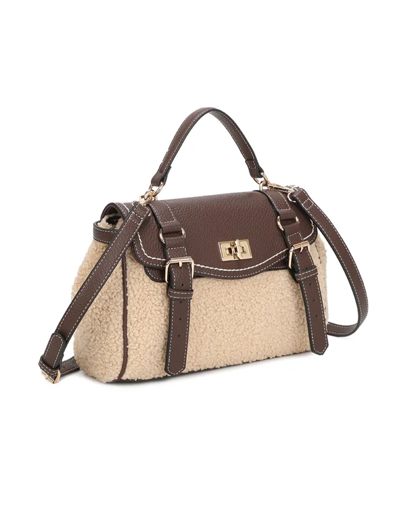 Chique Schapenvacht look handtas Marron/Beige