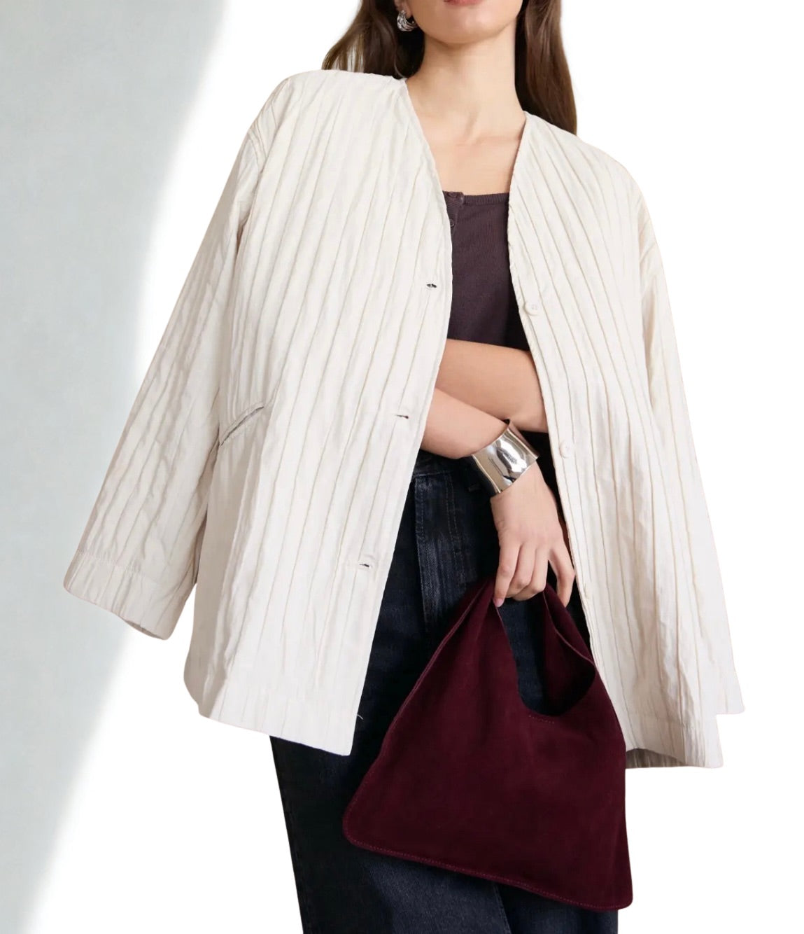 Gewatteerd oversized jasje ecru