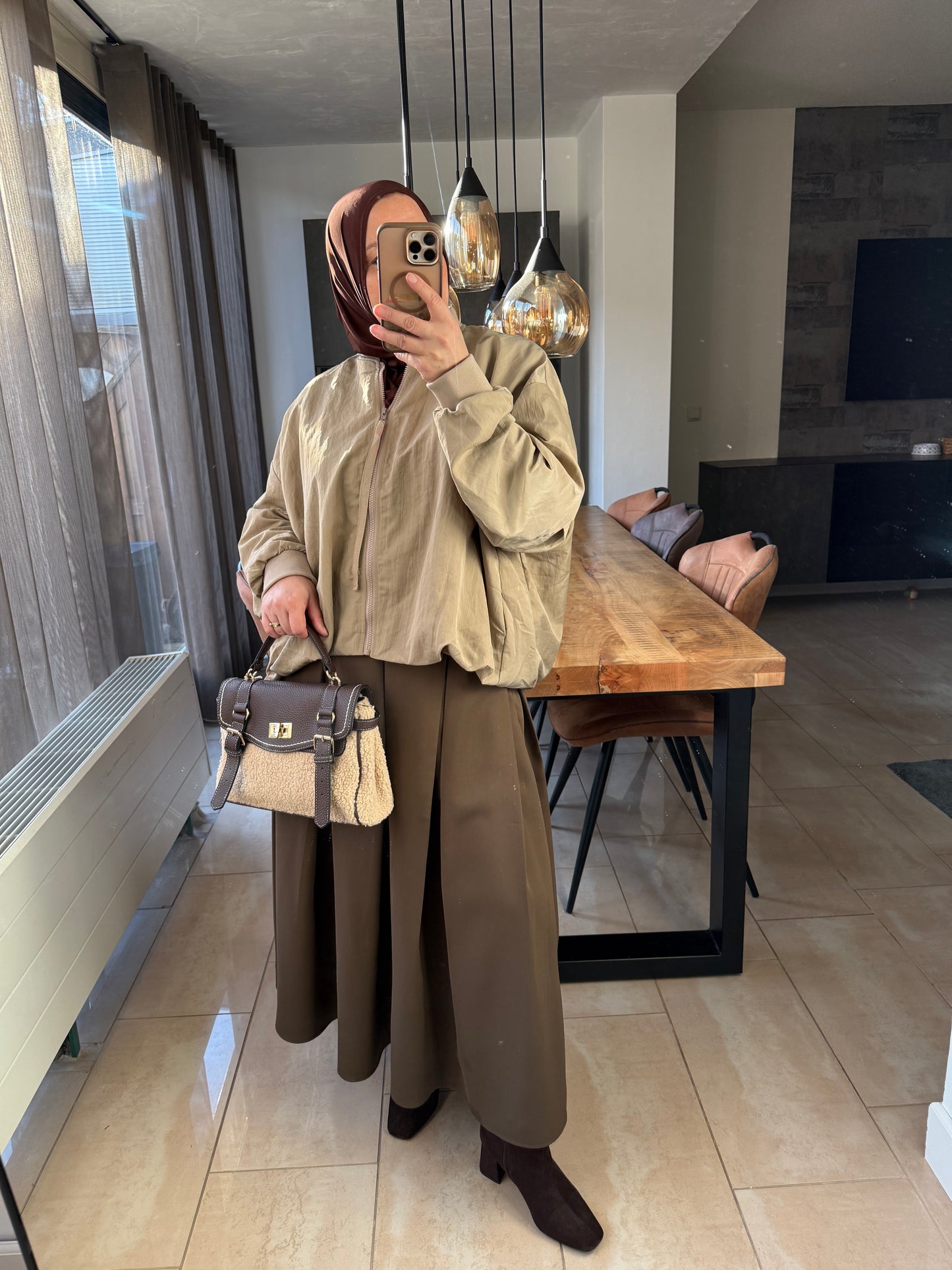 Chique Schapenvacht look handtas Marron/Beige