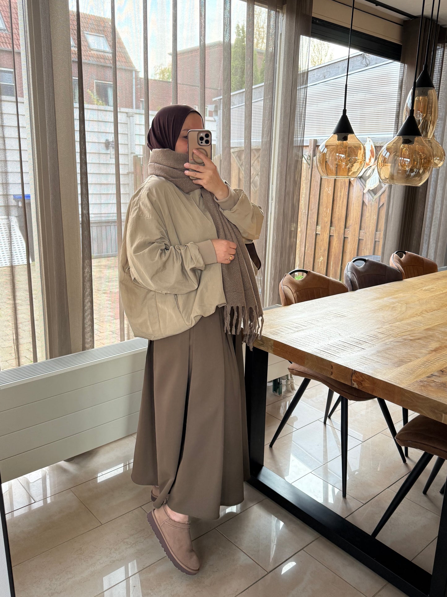 Midi rok met plooi detail  brown