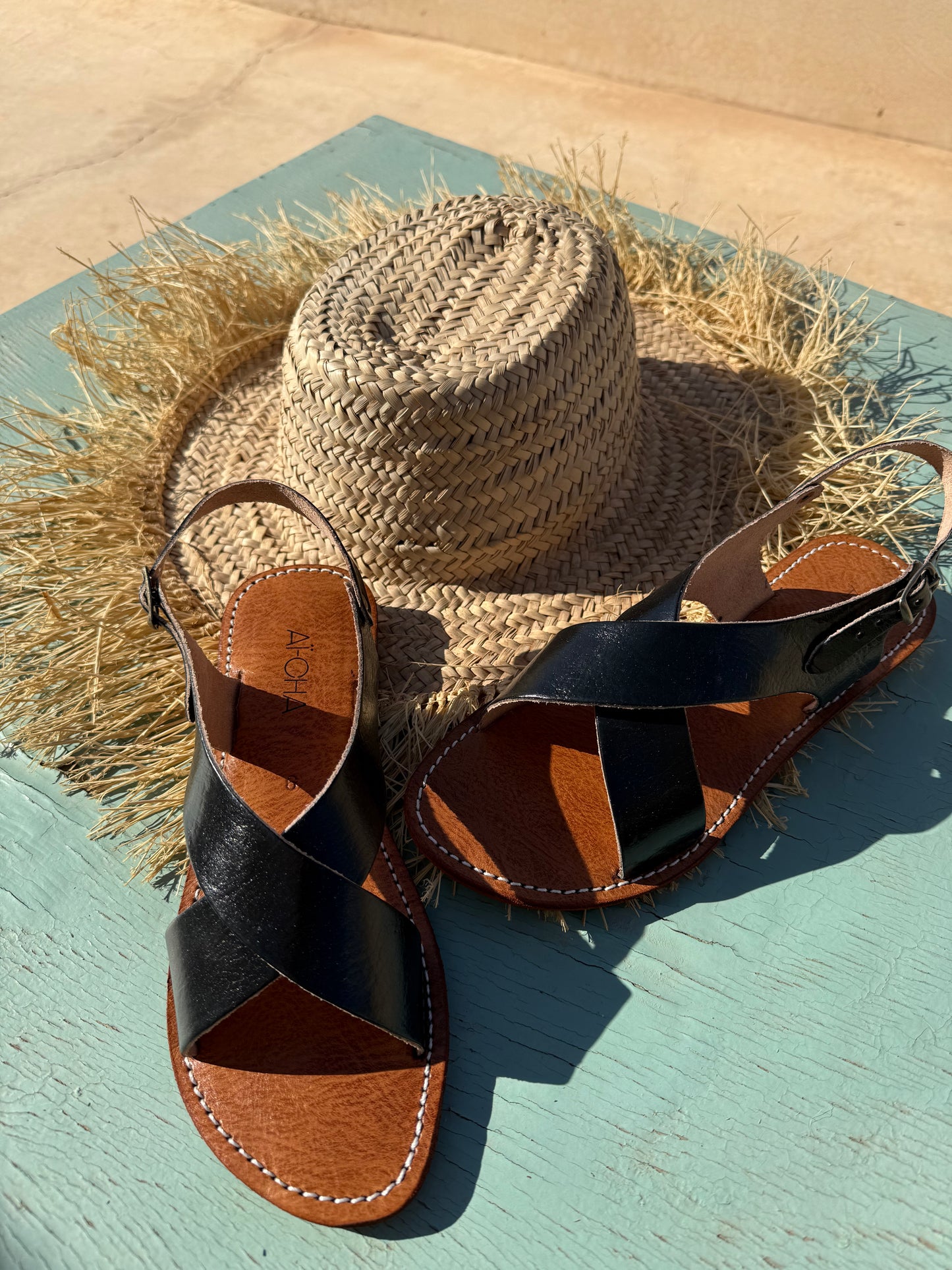Handmade leather sandals black