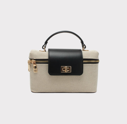 Crossbody bag black linnen cotton
