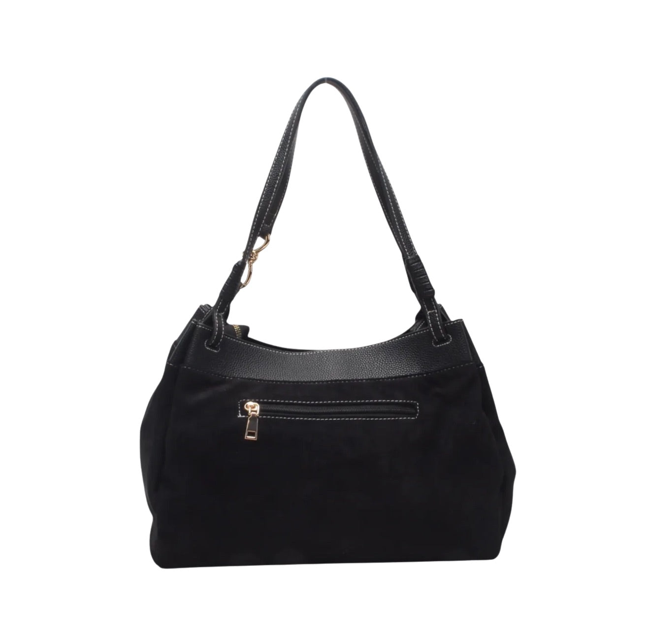 Elegante zwarte schoudertas- suède look