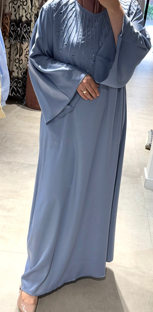 Abaya jeans blue with beads