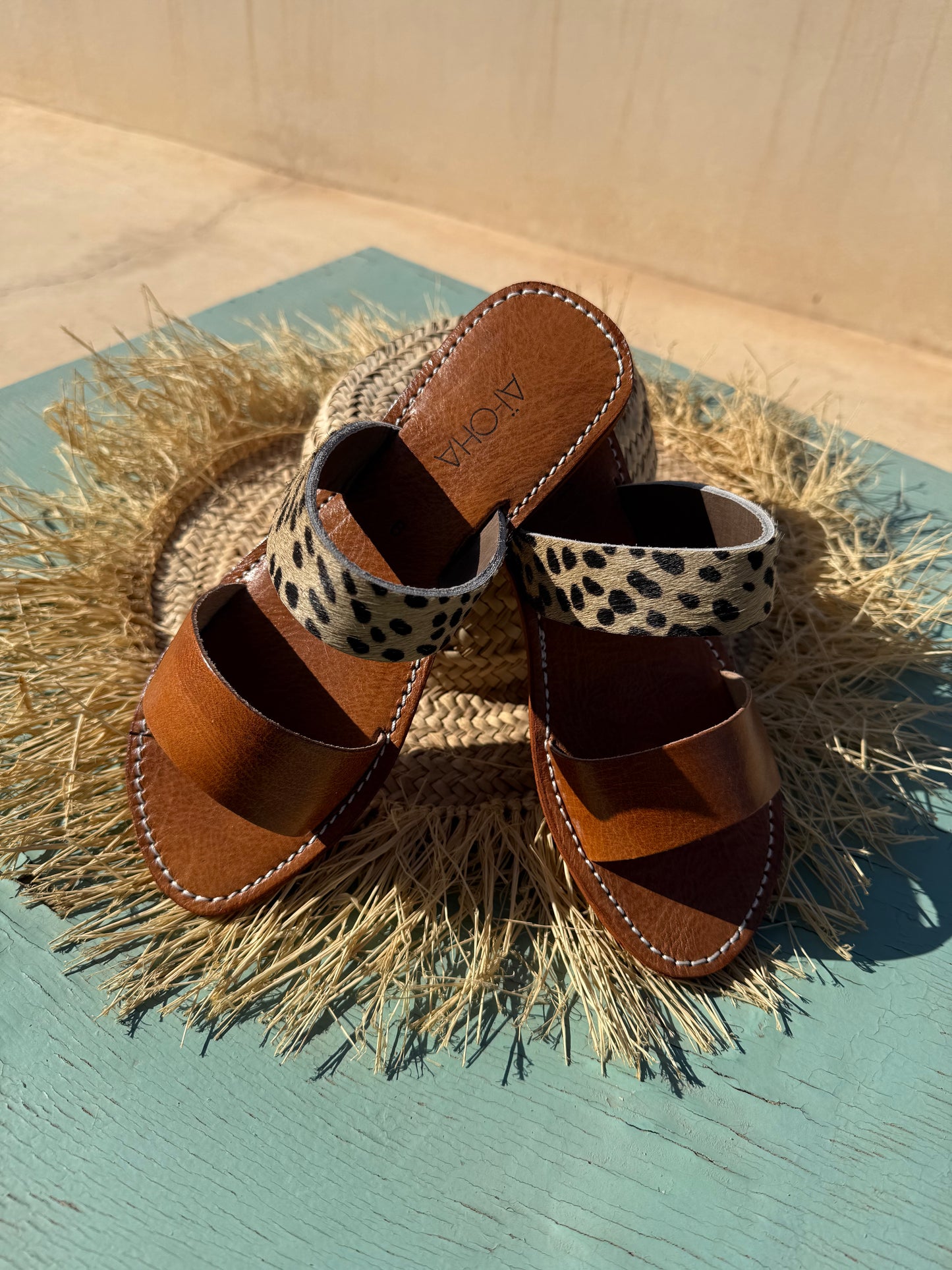 Handmade leather sandals print