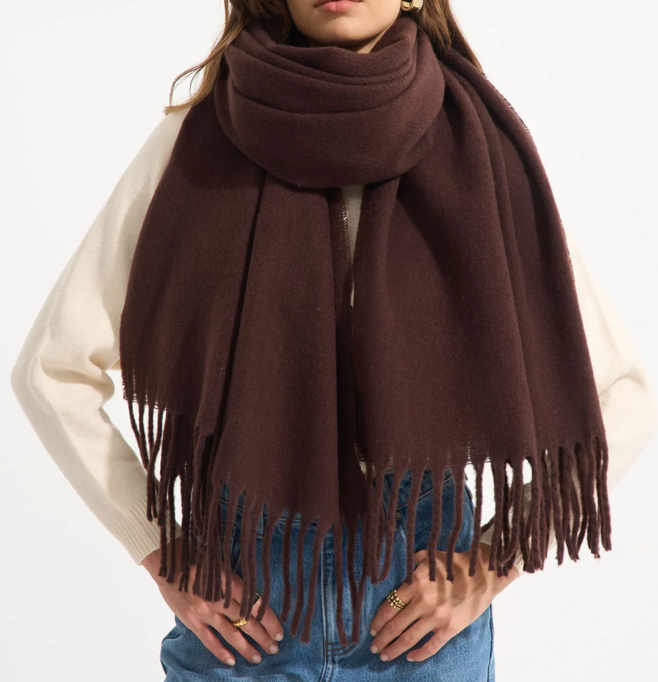 Wollen scarf met franjes Bordeaux