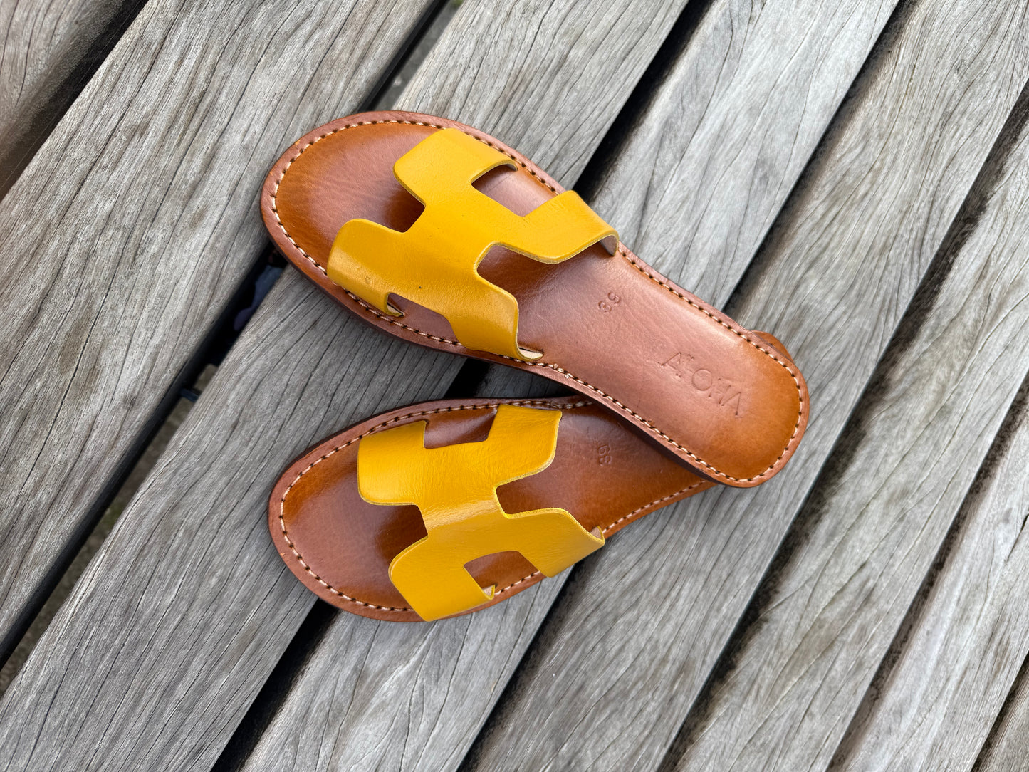 Handmade leather sandals yellow/mustard