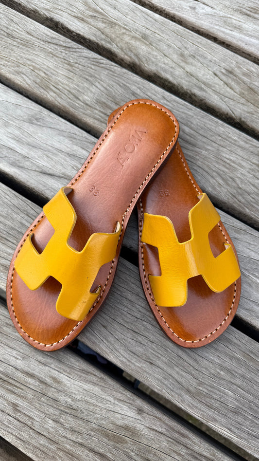 Handmade leather sandals yellow/mustard