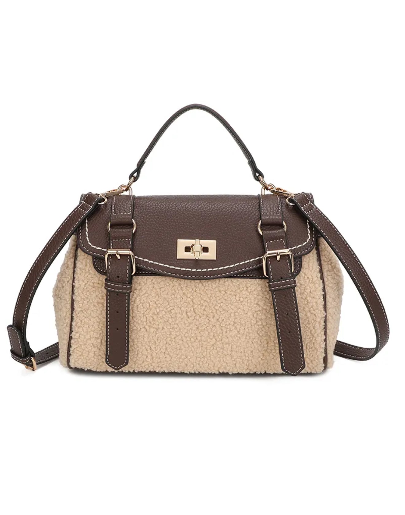 Chique Schapenvacht look handtas Marron/Beige