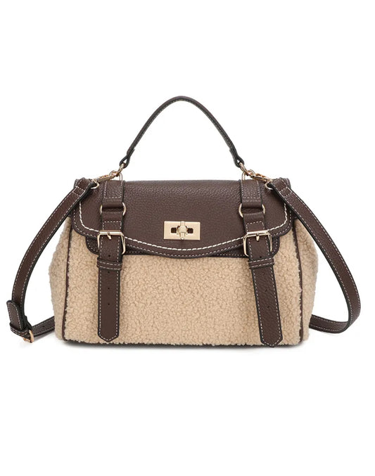Chique Schapenvacht look handtas Marron/Beige