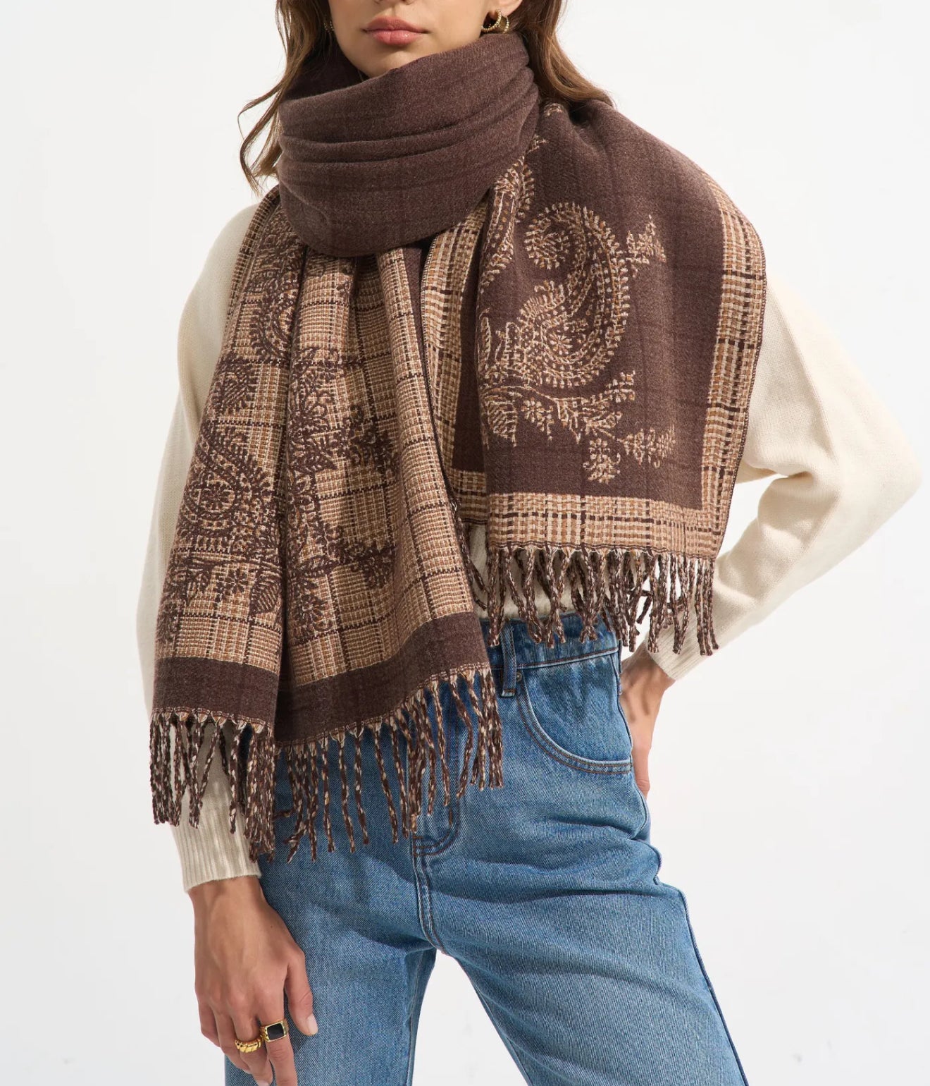 Klassieke Paisley-ruit scarf Marron
